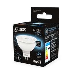 Лампа светодиодная Black 7Вт MR16 софит 4100К нейтр. бел. GU5.3 630лм GAUSS 101505207