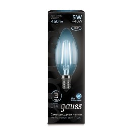 Лампа светодиодная филаментная Black Filament 5Вт свеча 4100К нейтр. бел. E14 450лм GAUSS 103801205