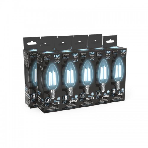 Лампа светодиодная филаментная Black Filament 13Вт свеча 4100К нейтр. бел. E14 1150лм GAUSS 103801213