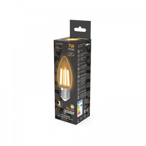 Лампа светодиодная филаментная Black Filament 7Вт свеча 2700К тепл. бел. E27 550лм GAUSS 103802107