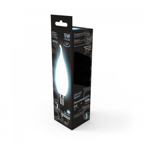 Лампа светодиодная филаментная Black Filament 5Вт свеча на ветру матовая 4100К нейтр. бел. E14 450лм GAUSS 104201205