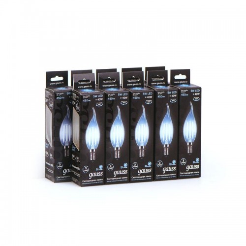 Лампа светодиодная филаментная Black Filament 5Вт свеча на ветру 4100К нейтр. бел. E14 450лм GAUSS 104801205