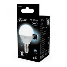 Лампа светодиодная Black 9.5Вт P45 шар 4100К нейтр. бел. E14 950лм GAUSS 105101210