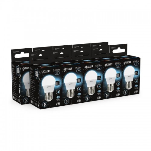 Лампа светодиодная Black 7Вт P45 шар 4100К нейтр. бел. E27 550лм шаг. диммир. GAUSS 105102207-S