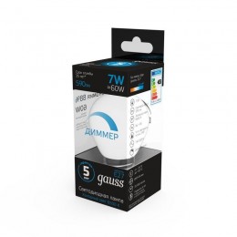 Лампа светодиодная Black 7Вт P45 шар 6500К холод. бел. E27 590лм диммир. GAUSS 105102307-D