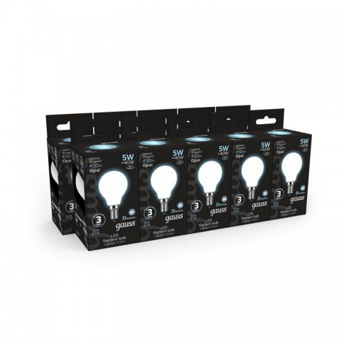 Лампа светодиодная филаментная Black Filament 5Вт P45 шар матовая 4100К нейтр. бел. E14 450лм GAUSS 105201205