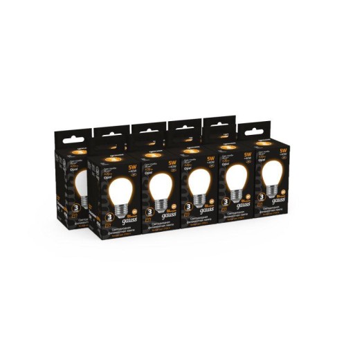 Лампа светодиодная филаментная Black Filament 5Вт P45 шар матовая 2700К тепл. бел. E27 420лм GAUSS 105202105