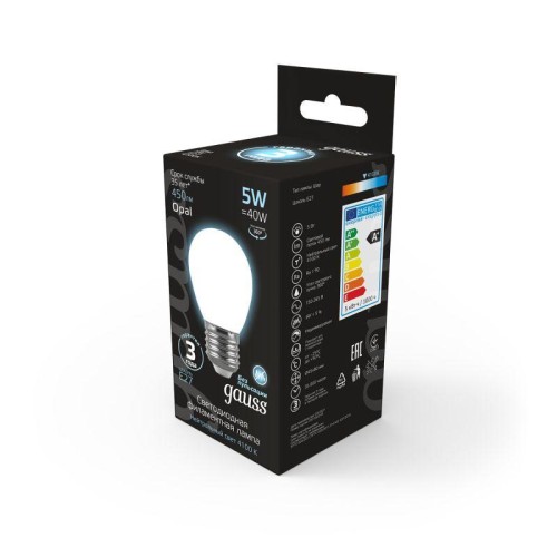 Лампа светодиодная филаментная Black Filament 5Вт P45 шар матовая 4100К нейтр. бел. E27 450лм GAUSS 105202205
