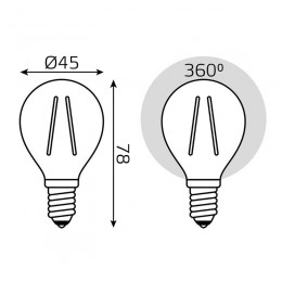 Лампа светодиодная филаментная Black Filament 9Вт P45 шар 2700К тепл. бел. E14 680лм GAUSS 105801109