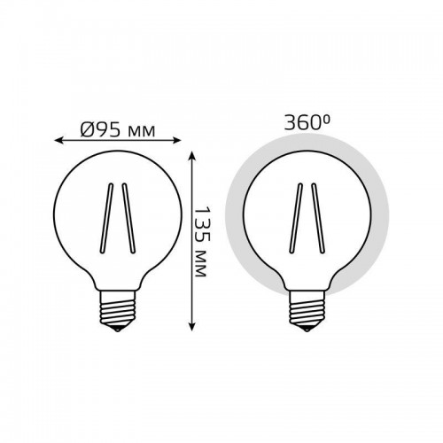 Лампа светодиодная филаментная Black Filament 6Вт G95 шар 2700К тепл. бел. E27 630лм GAUSS 105802106
