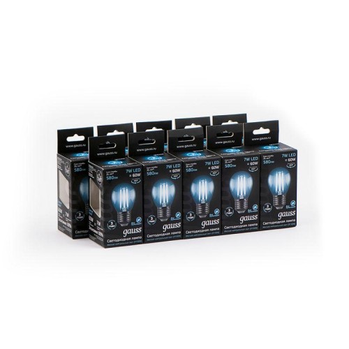 Лампа светодиодная филаментная Black Filament 7Вт P45 шар 4100К нейтр. бел. E27 580лм GAUSS 105802207