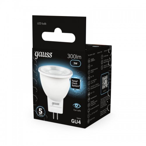 Лампа светодиодная Black 3Вт MR11 софит 4100К нейтр. бел. GU4 300лм GAUSS 132517203