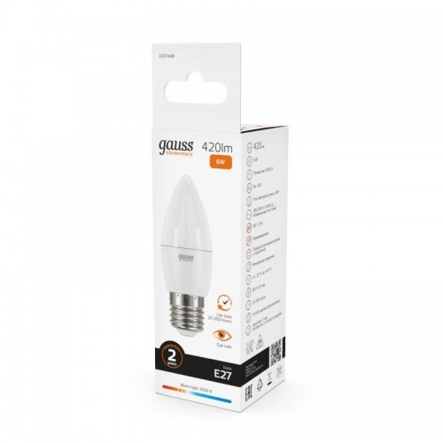 Лампа светодиодная Elementary 6Вт свеча 3000К тепл. бел. E27 420лм GAUSS 33216