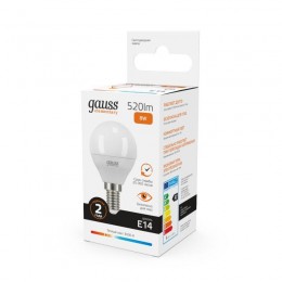 Лампа светодиодная Elementary 8Вт P45 шар 3000К тепл. бел. E14 520лм GAUSS 53118