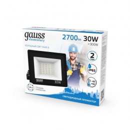 Прожектор светодиодный Elementary 30Вт 6500К IP65 2700лм 200-240В ДО черн. GAUSS 613100330