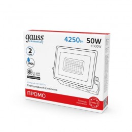 Прожектор светодиодный Elementary 50Вт 6500К IP65 4250лм 200-240В ДО ПРОМО G2 черн. GAUSS 613100350P