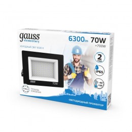 Прожектор светодиодный Elementary 70Вт 6500К IP65 6300лм 170-264В ДО черн. GAUSS 613100370