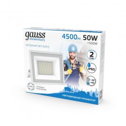 Прожектор светодиодный Elementary 50Вт 6500К IP65 4500лм 200-240В ДО бел. GAUSS 613120350
