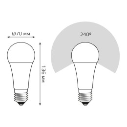 Лампа светодиодная Elementary 25Вт A70 грушевидная 3000К тепл. бел. E27 2000лм GAUSS 73215