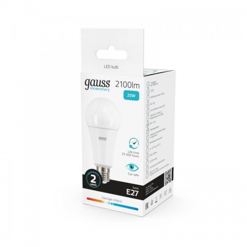 Лампа светодиодная Elementary 25Вт A70 грушевидная 4100К нейтр. бел. E27 2100лм GAUSS 73225
