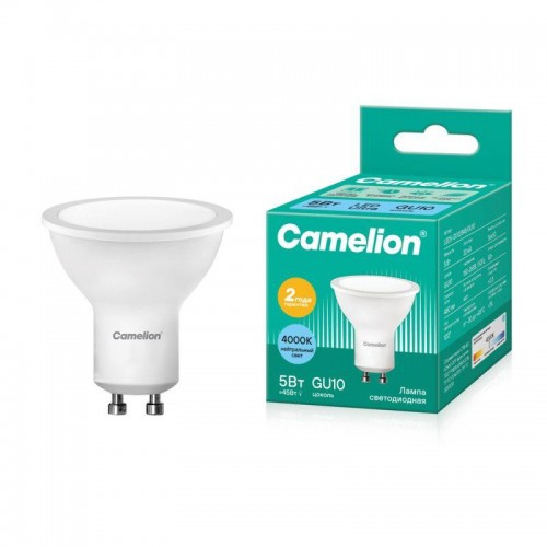 Лампа светодиодная LED5-GU10/845/GU10 5Вт рефлектор матовая 4500К бел. GU10 415лм 170-265В Camelion 10957