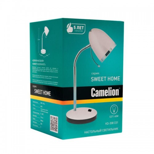 Светильник KD-308 C01 настол. база 230В 40Вт E27 бел. Camelion 11476