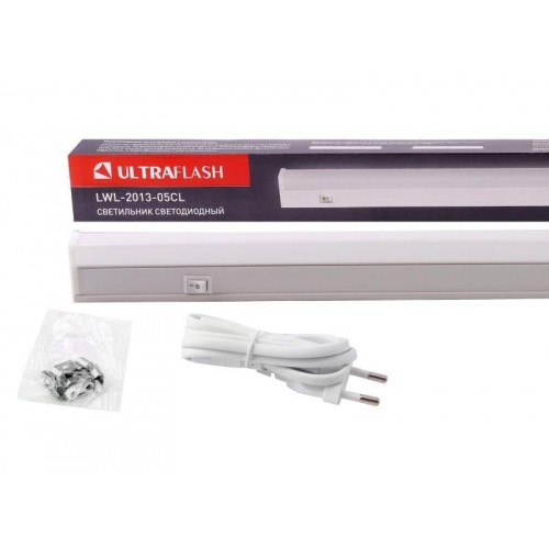 Светильник светодиодный LWL-2013-5CL 5Вт 20LED 4000К IP20 300лм 310мм 220В линейный с сетевым проводом пластик. бел. Ultraflash 12326