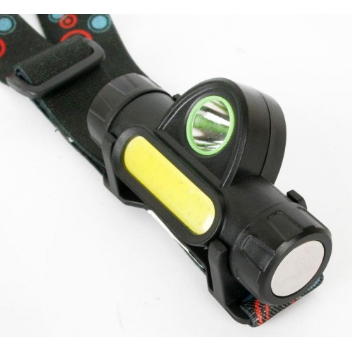 Фонарь аккумуляторный налобный E1340 XPE + COB LED 3Вт 2 режима аккум. 3.7В магнит диммир. черн. (бокс) Ultraflash 14268