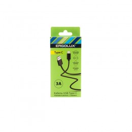 Кабель USB-Type C 3А 1.2м зарядка + передача данных черн. (коробка) ERGOLUX 15094