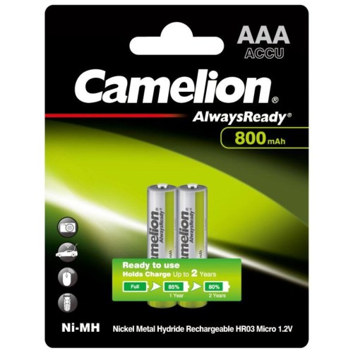 Аккумулятор AAA/HR03 1.2В 800мА.ч Ni-MH Always Ready NH-AAA800ARBP2 BL-2 металлик (блист.2шт) Camelion 7965