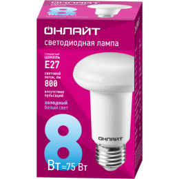 Лампа светодиодная 61 143 OLL-R63-8-230-6.5K-E27 8Вт ОНЛАЙТ 61143
