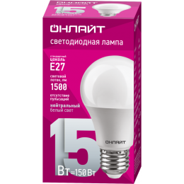 Лампа светодиодная 61 150 OLL-A60-15-230-4K-E27 15Вт грушевидная ОНЛАЙТ 61150