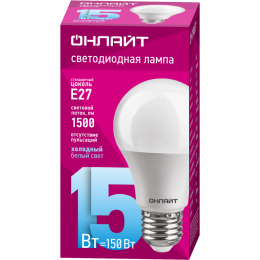 Лампа светодиодная 61 151 OLL-A60-15-230-6.5K-E27 15Вт грушевидная ОНЛАЙТ 61151