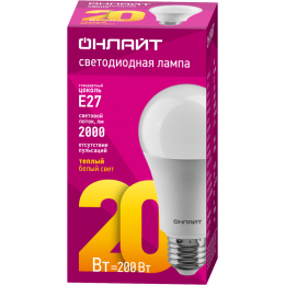 Лампа светодиодная 61 157 OLL-A60-20-230-2.7K-E27 20Вт грушевидная ОНЛАЙТ 61157