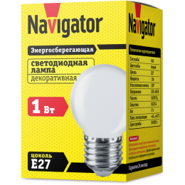 Лампа светодиодная 61 243 NLL-G45-1-230-W-E27 1Вт шар матовая E27 176-264В Navigator 61243