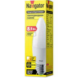 Лампа светодиодная 61 327 NLL-C37-8.5-230-2.7K-E27-FR 8.5Вт свеча матовая 2700К тепл. бел. E27 640лм 176-264В Navigator 61327