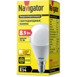 Лампа светодиодная 61 333 NLL-G45-8.5-230-2.7K-E14 8.5Вт шар матовая 2700К тепл. бел. E14 640лм 176-264В Navigator 61333