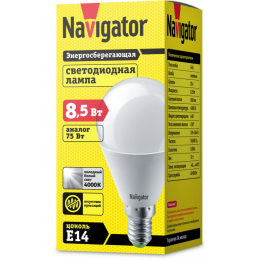 Лампа светодиодная 61 334 NLL-G45-8.5-230-4K-E14 8.5Вт шар матовая 4000К нейтр. бел. E14 680лм 176-264В Navigator 61334
