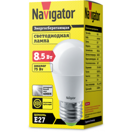 Лампа светодиодная 61 337 NLL-G45-8.5-230-4K-E27 8.5Вт шар матовая 4000К нейтр. бел. E27 680лм 176-264В Navigator 61337