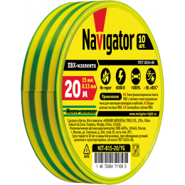 Изолента ПВХ 15мм (рул.20м) жел/зел. NIT-B15-20/YG Navigator 71108