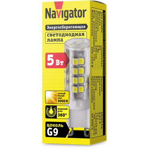 Лампа светодиодная 71 266 NLL-P-G9-5-230-3K 5Вт капсульная 3000К тепл. бел. G9 400лм 220-240В Navigator 71266