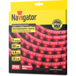 Лента светодиодная 71 406 NLS-3528R60-4.8 IP65 12B R5 4.8Вт/м (уп.5м) Navigator 71406