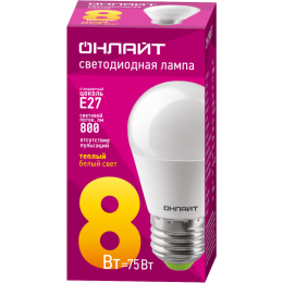 Лампа светодиодная 71 626 OLL-G45-8-230-2.7K-E27 8Вт шар 2700К тепл. бел. E27 560лм 230-264В ОНЛАЙТ 71626