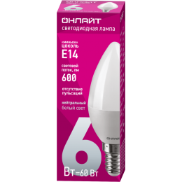 Лампа светодиодная 71 629 OLL-C37-6-230-4K-E14-FR 6Вт свеча 4000К нейтр. бел. E14 470лм 220-240В ОНЛАЙТ 71629