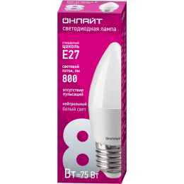Лампа светодиодная 71 635 OLL-C37-8-230-4K-E27-FR 8Вт свеча 4000К нейтр. бел. E27 600лм 220-240В ОНЛАЙТ 71635