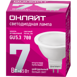 Лампа светодиодная 71 641 OLL-MR16-7-230-4K-GU5.3 7Вт 4000К нейтр. бел. GU5.3 480лм 220-240В ОНЛАЙТ 71641