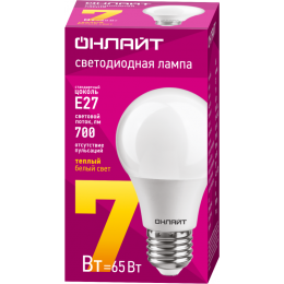 Лампа светодиодная 71 647 OLL-A60-7-230-2.7K-E27 7Вт грушевидная 2700К тепл. бел. E27 525лм 220-240В ОНЛАЙТ 71647