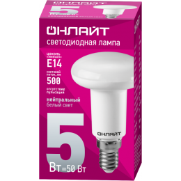 Лампа светодиодная 71 652 OLL-R50-5-230-4K-E14 5Вт 4000К нейтр. бел. E14 420лм 220-240В ОНЛАЙТ 71652