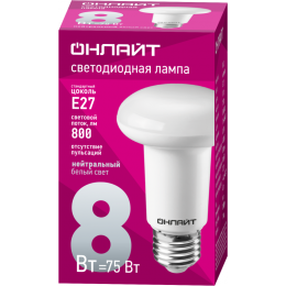 Лампа светодиодная 71 654 OLL-R63-8-230-4K-E27 8Вт 4000К нейтр. бел. E27 660лм 220-240В ОНЛАЙТ 71654