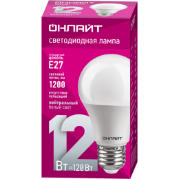 Лампа светодиодная 71 655 OLL-A65/А60-12-230-4K-E27 12Вт грушевидная 4000К нейтр. бел. E27 1000лм 176-264В ОНЛАЙТ 71655